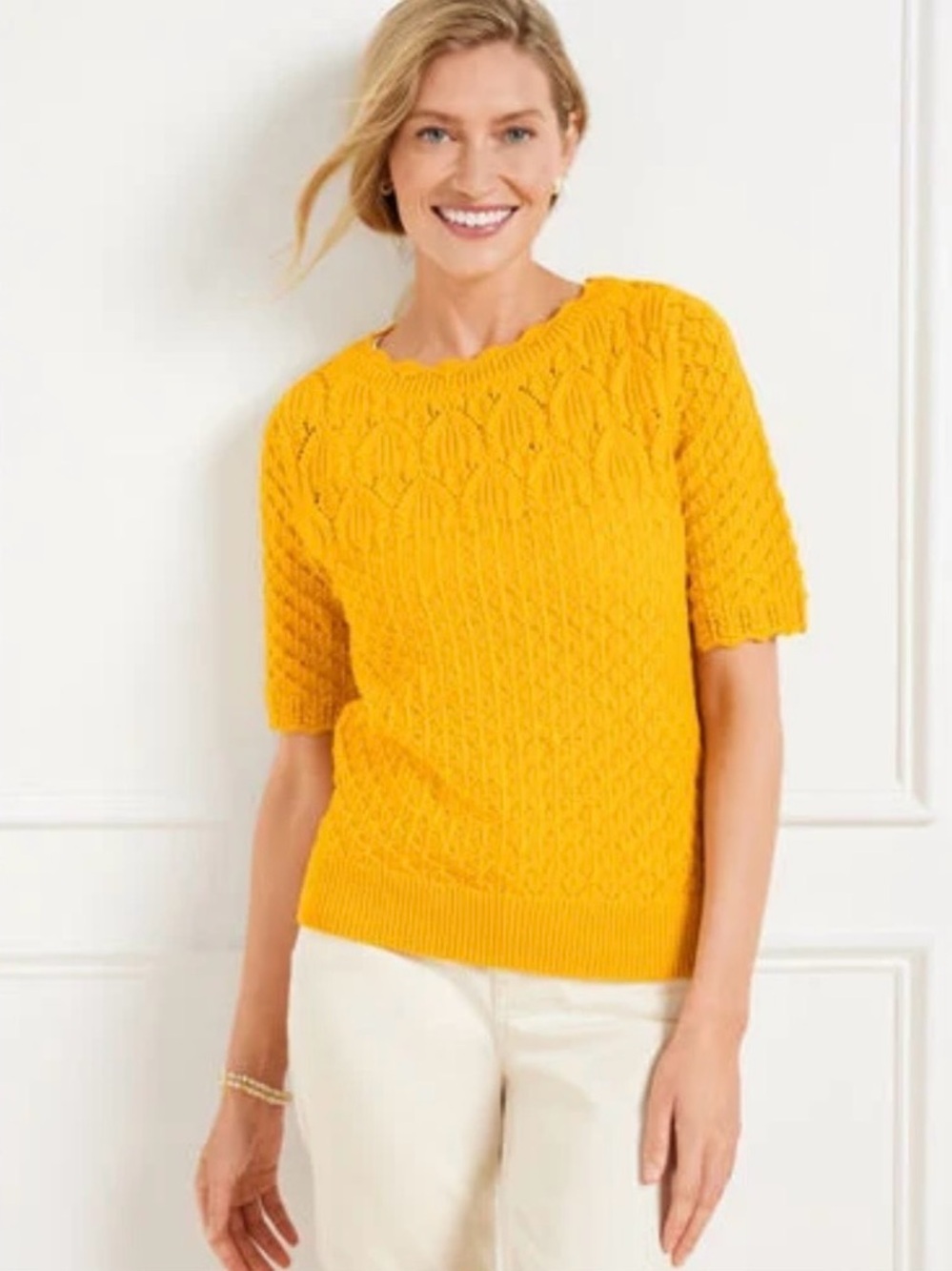 Talbots Scallop Boatneck Knit Pullover in Sunflower Yellow Women’s Medium